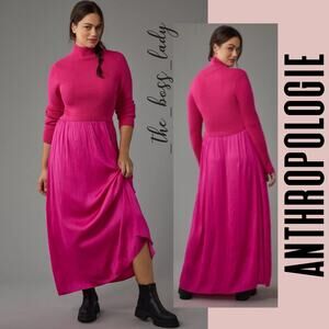 Anthropologie maxi dress pleated twofer dress knit long sleeve high neck